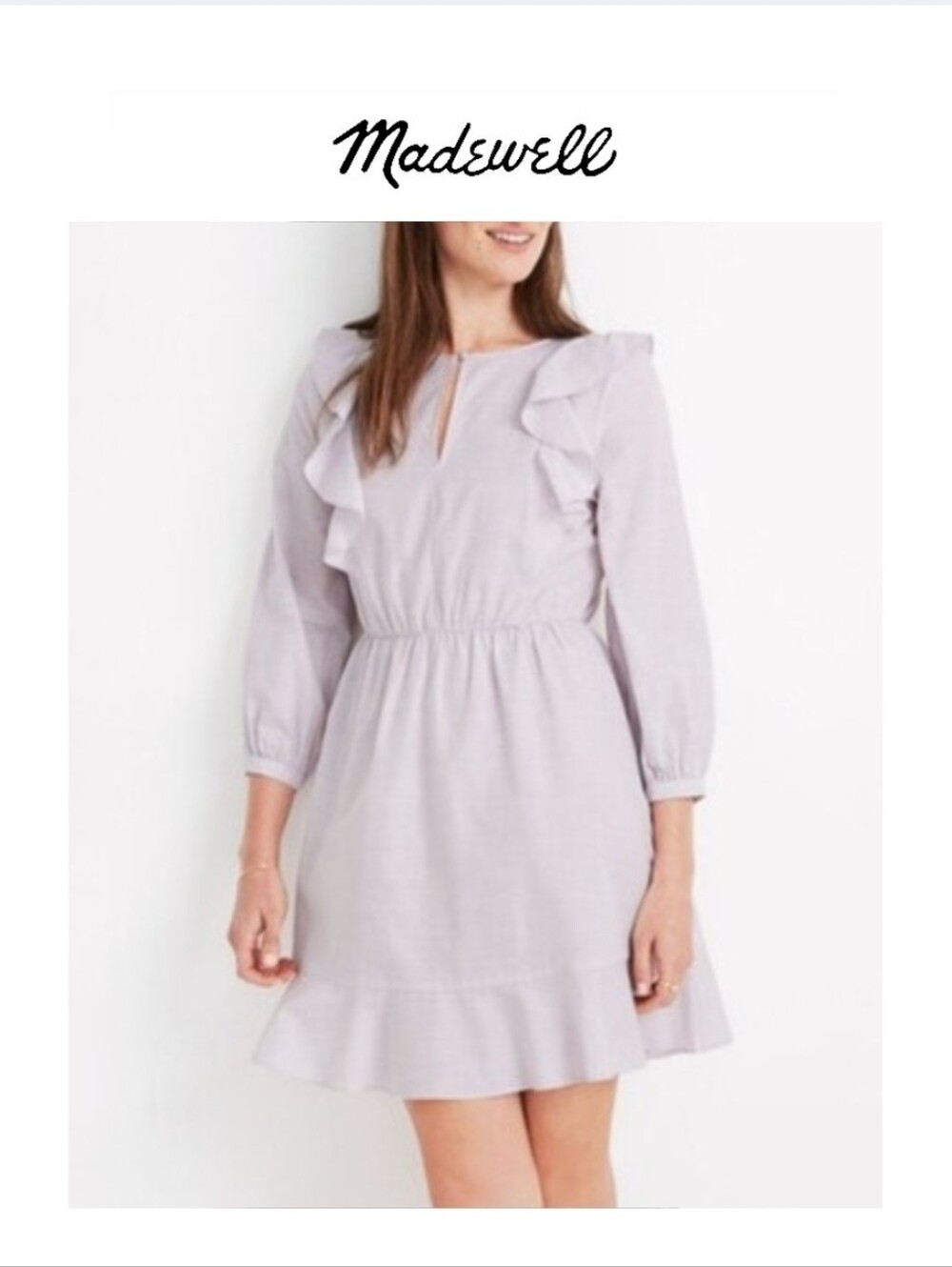 {Madewell} Ruffle-Shoulder Mini Dress lavender heather botanical Size 2